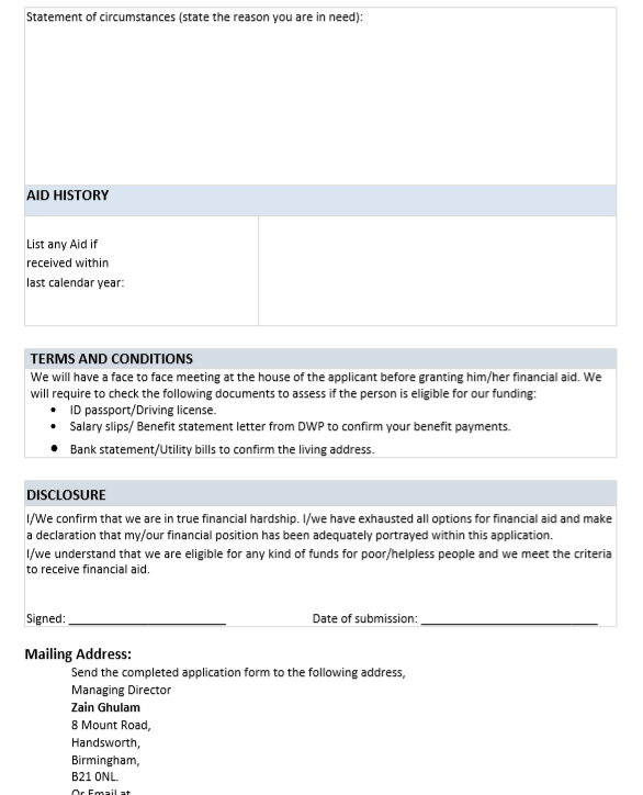 Hardship Application Form