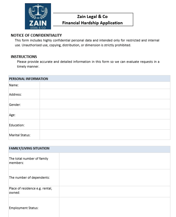 Hardship Application Form